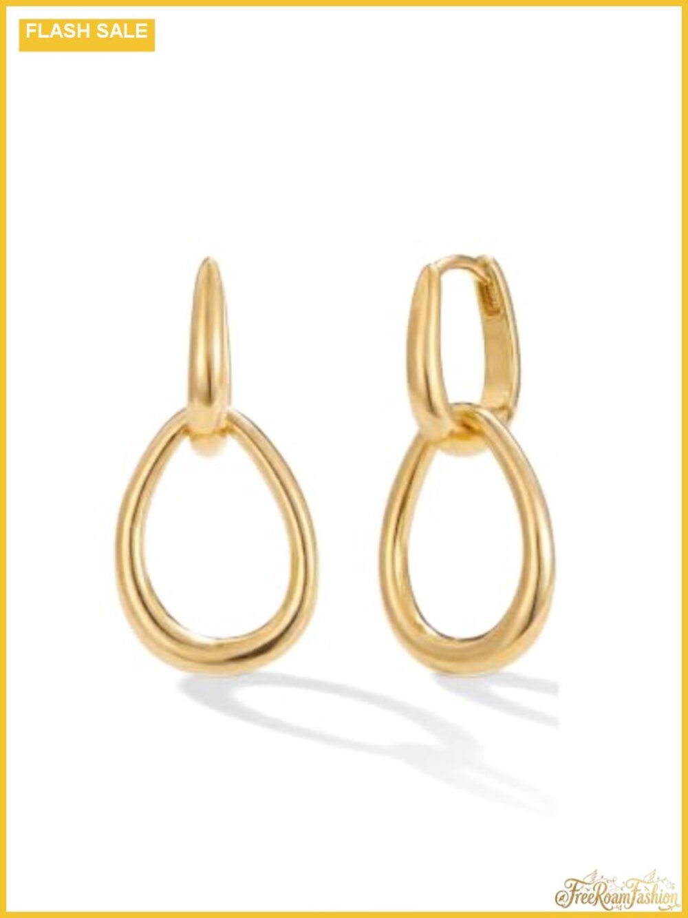 14K Gold Plated Double Hoop Dangle Earrings Hypoallergenic Brass Drop